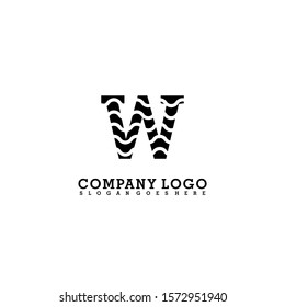 simple black wavy textured W logo letter design concept