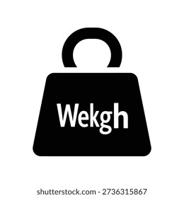 Simple black weight icon with white text 'Wekgh' on a white background, symbolizing measurement and fitness
