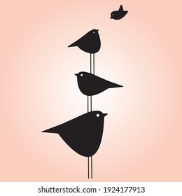 simple black and white 4 bird with simple background