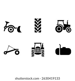 Simple Black and White Agricultural Machinery Icons