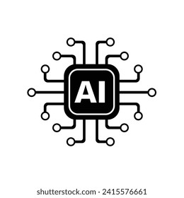 A simple black and white AI artificial intelligence chip technology vector