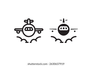 Simple black and white airplane icons with cloud outlines.