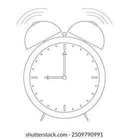 Ilustración de reloj despertador blanco y negro simple para libros de colorear temáticos de regreso a la escuela. Perfecto para proyectos educativos infantiles.