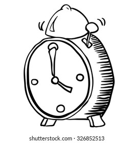 caricatura de reloj de alarma simple en blanco y negro