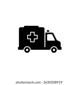 Simple black and white ambulance icon representing emergency medical services and healthcare