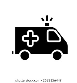Simple black and white ambulance icon.  Medical emergency vehicle.