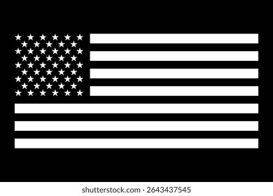 Simple black and white American flag graphic.