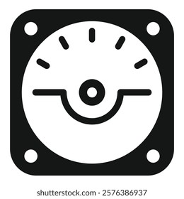 Simple black and white analog voltmeter gauge icon indicating electrical voltage 