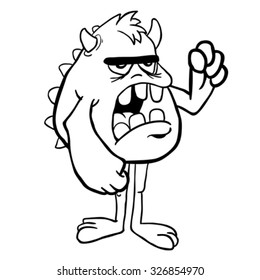 simple black and white angry monster cartoon