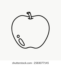 Simple black and white apple line drawing. Minimalist apple illustration. Apple sketch with bold outline. Basic apple art for coloring or design. Line art illustration vector.