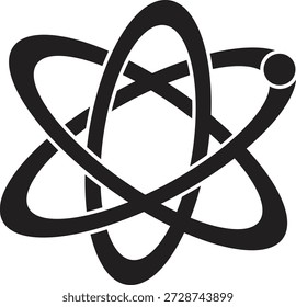 Einfaches Schwarz-Weiß-Atomsymbol mit drei Umlaufbahnen