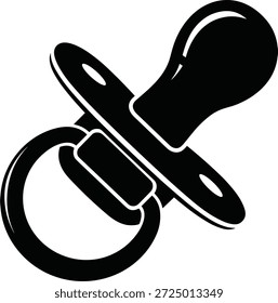 Simple black and white baby pacifier icon symbol for newborn infant care and motherhood child health nursery products