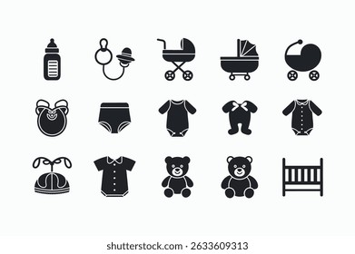 Simple Black and White Baby Products Icons
