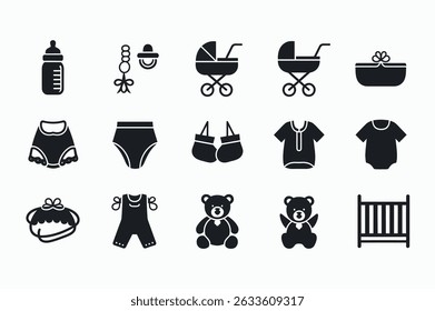 Simple Black and White Baby Products Icons