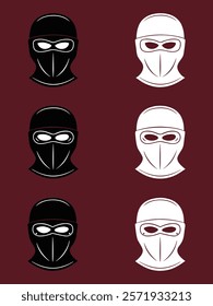 Simple Black and White Balaclava Masks on Maroon Background