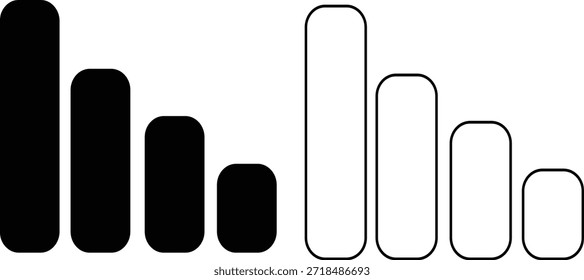 A simple black and white bar graph icon isolated on a transparent background representing data analysis and reports