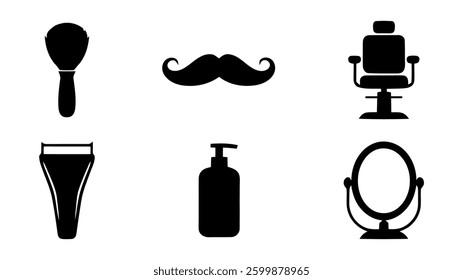 Simple Black and White Barber Shop Icons Set