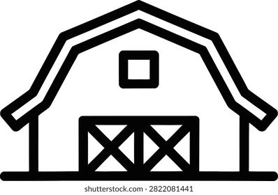 Simple black and white barn silhouette with transparent background design