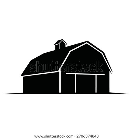 Simple Black and White Barn Silhouette on White Background Illustration