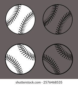 Simple Black and White Baseball Softball Illustration Pattern