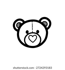 Ilustración simple de la cara del oso en blanco y negro con la nariz en forma de corazón