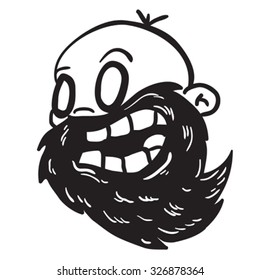 simple black and white bearded bald man cartoon