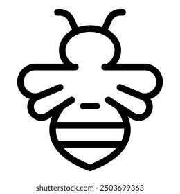 Simple black and white bee icon with its wings spread, as if flying