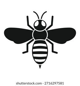 Simple icono de abeja blanco y negro volando con las alas abiertas 
