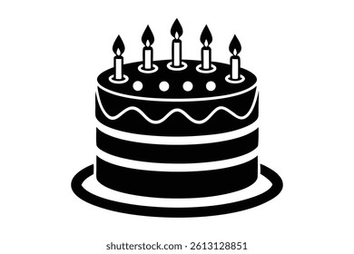 Simple black and white birthday cake illustration