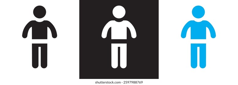 Simple black, white and blue single man icon .  Vector illustration. isolated on white and black background. EPS 10