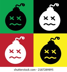 simple black and white bomb character vector on four backgrounds