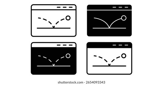Iconos simples de tasa de rebote en blanco y negro para análisis de Sitio web Colecciones de diseño de Vectores