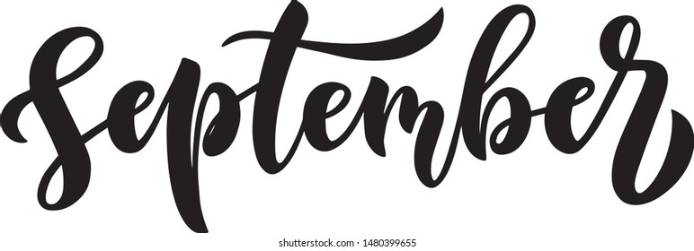 Simple black and white brush handlettering script September for posters, calendars and other