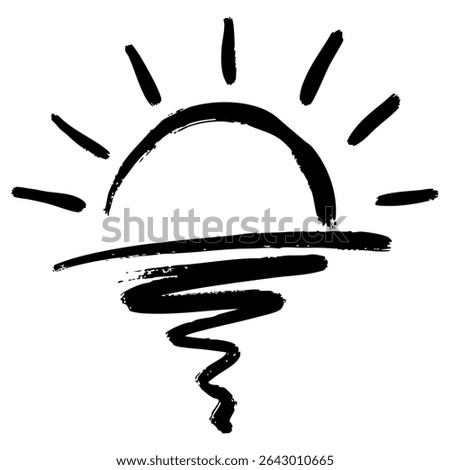 simple black and white brushstroke illustration of a sunrise or sunset with a spiral reflection. This minimal design is perfect for logos, icons, stickers, or wall art.