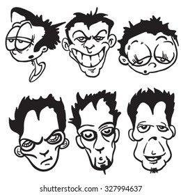 simple black and white bunch of cartoon faces illustration