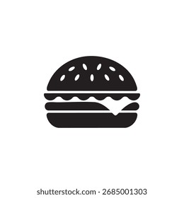 Simple black and white burger icon vector illustration, perfect for fast food design, restaurant logos, snack graphics, menu symbols, and food-related projects.