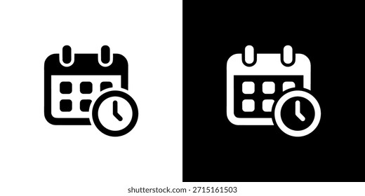 Calendario blanco y negro simple con el icono del reloj en estilo glifo