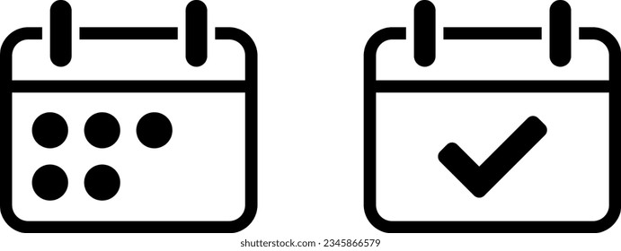Juego de iconos simples para la cita en blanco y negro de la hora del calendario. Imagen vectorial.
