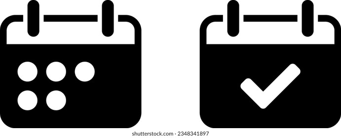 Juego de iconos simples para la cita en blanco y negro de la hora del calendario. Imagen vectorial.