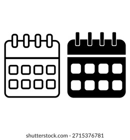 Simple black and white calendar vector icon graphic