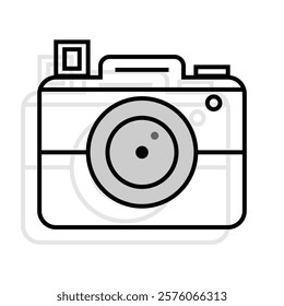 Simple black and white camera icon on a white background vector illustration.