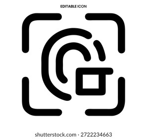 Ícone simples de câmera em preto e branco com uma borda quadrada, simbolizando tirar fotos ou tirar fotos.