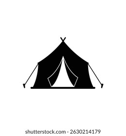 Simple black and white camping tent vector illustration for outdoor adventure and travel