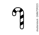 Simple black and white candy cane illustration for Christmas holiday season