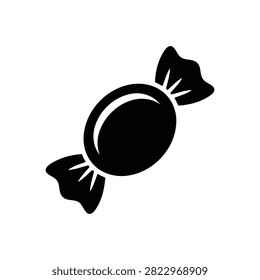 Simple black and white candy icon. Vector illustration of a wrapped sweet treat, perfect for confectionery, dessert, or celebration themed designs.