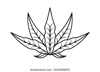 Ilustración vectorial simple de la hoja de cannabis en blanco y negro sobre un fondo blanco