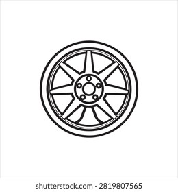 Simple black and white car wheel illustration isolated design