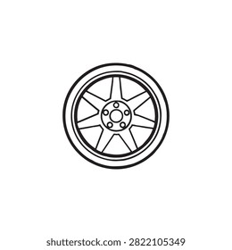Simple black and white car wheel illustration isolated design