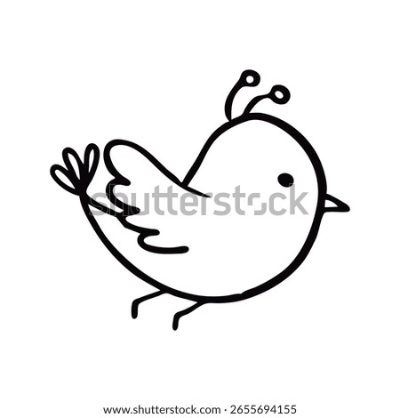 Simple Black and White Cartoon Drawing of a Bird with Antennae