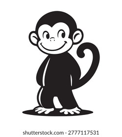 Simple black and white cartoon monkey walking Victor Arts Illustrations
